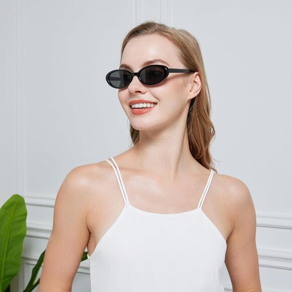 Retro Oval Sunglasses Women Men Small 90s Style UV400 Fashion Travel - Picture 2 of 8